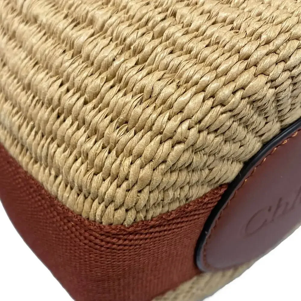 Chloé Basket Shoulder Bag CHC25SS529O8227S Beige Dark Brown Straw Leather
